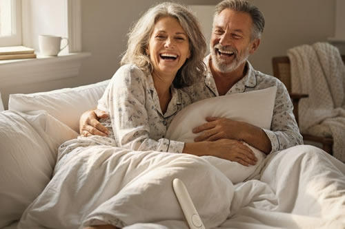 Playful older couple flirting